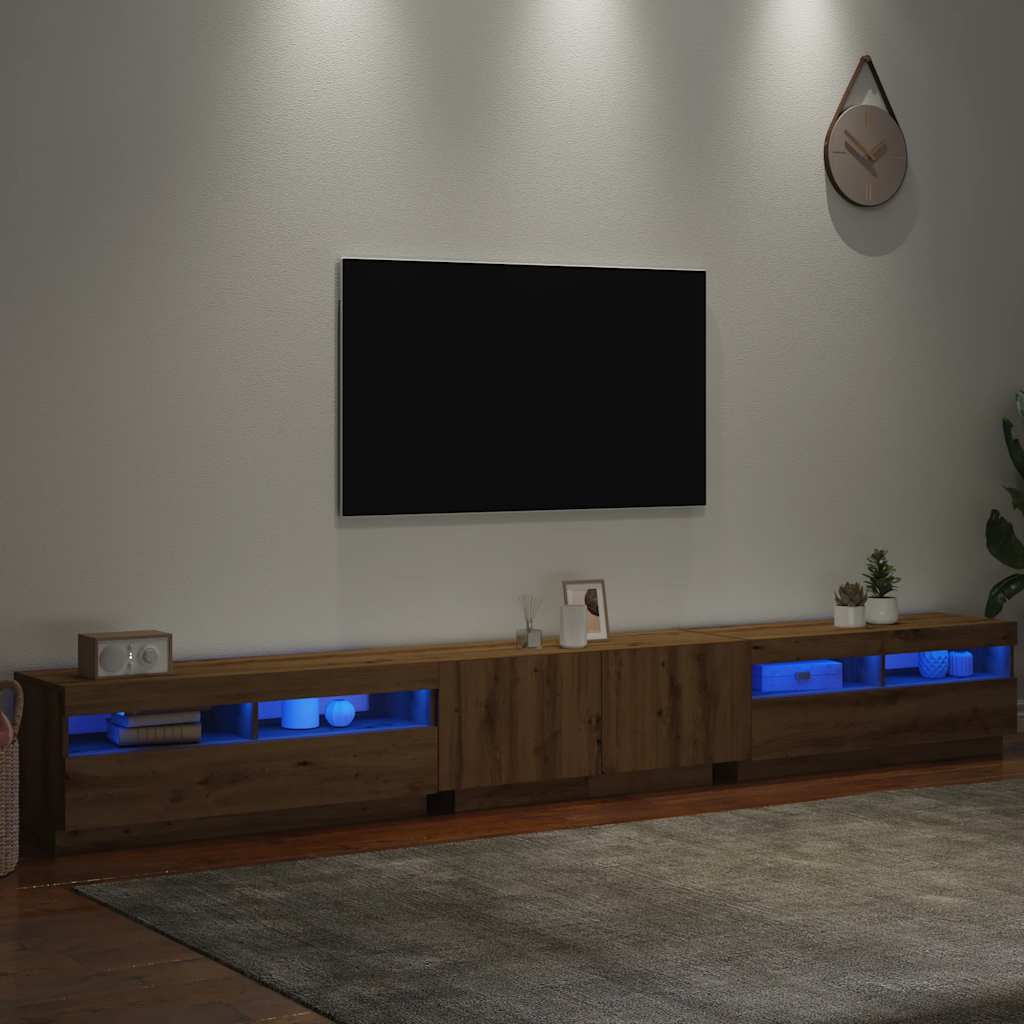 Tv-Benk Med Led-Lys Artisan Eik 300X35X40 Cm Konstruert Tre