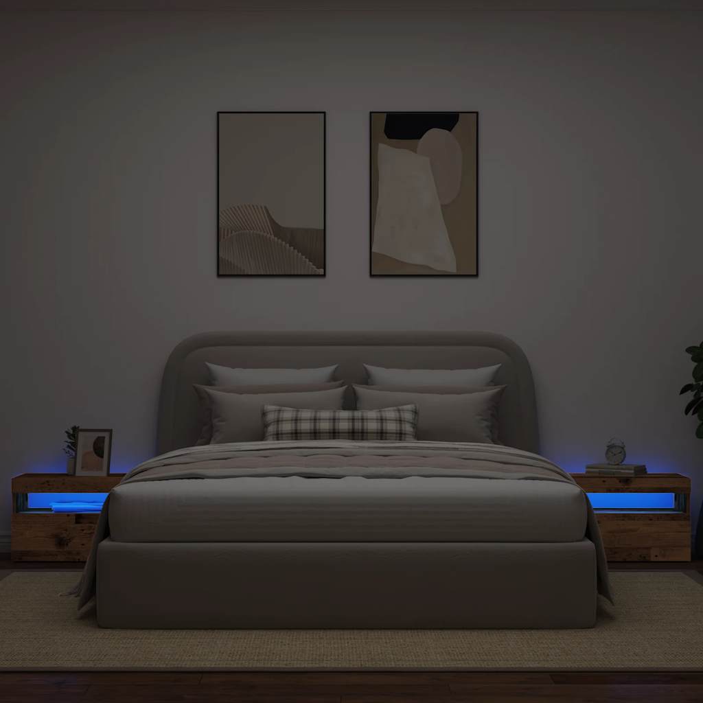 Nattbord Med Led-Lys Gammelt Tre 60X35X40 Cm Konstruert Tre
