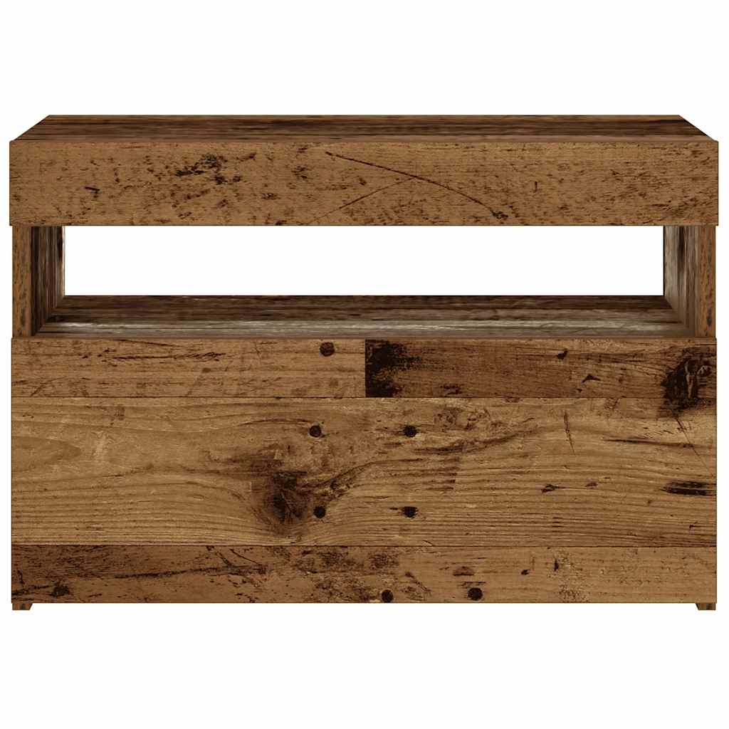 Nattbord Med Led-Lys Gammelt Tre 60X35X40 Cm Konstruert Tre
