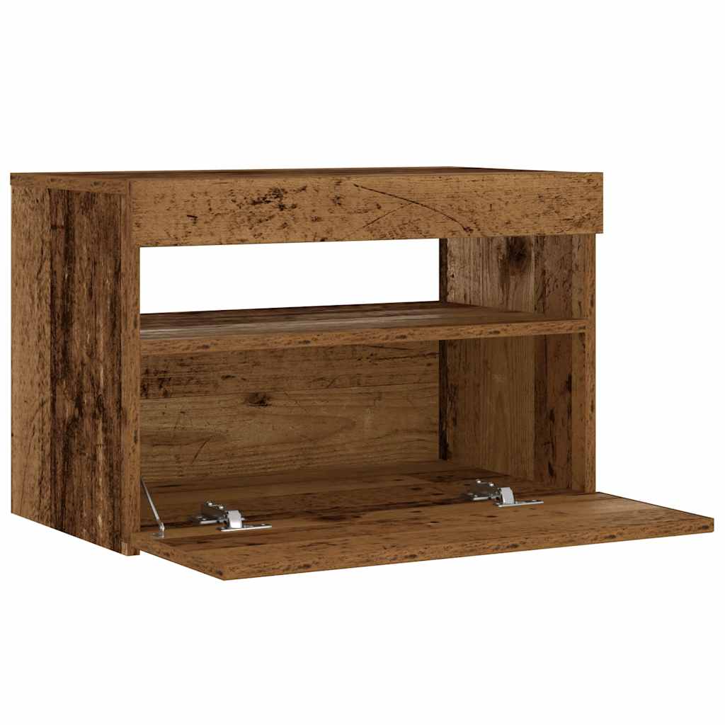 Nattbord Med Led-Lys Gammelt Tre 60X35X40 Cm Konstruert Tre