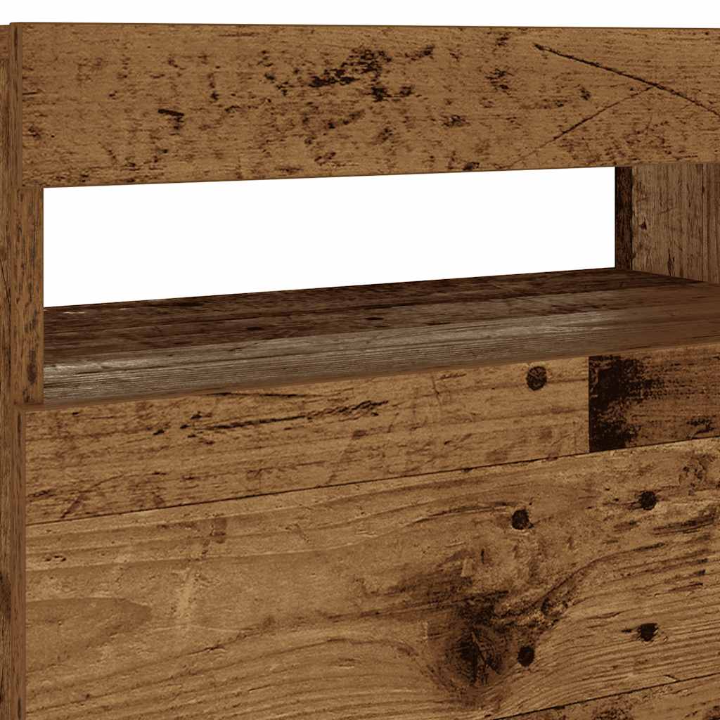 Nattbord Med Led-Lys Gammelt Tre 60X35X40 Cm Konstruert Tre