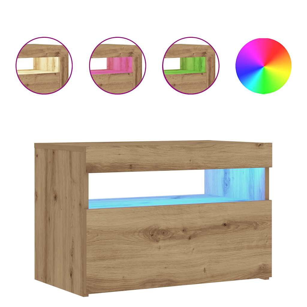 Nattbord Med Led-Lys Artisan Eik 60X35X40 Cm Konstruert Tre