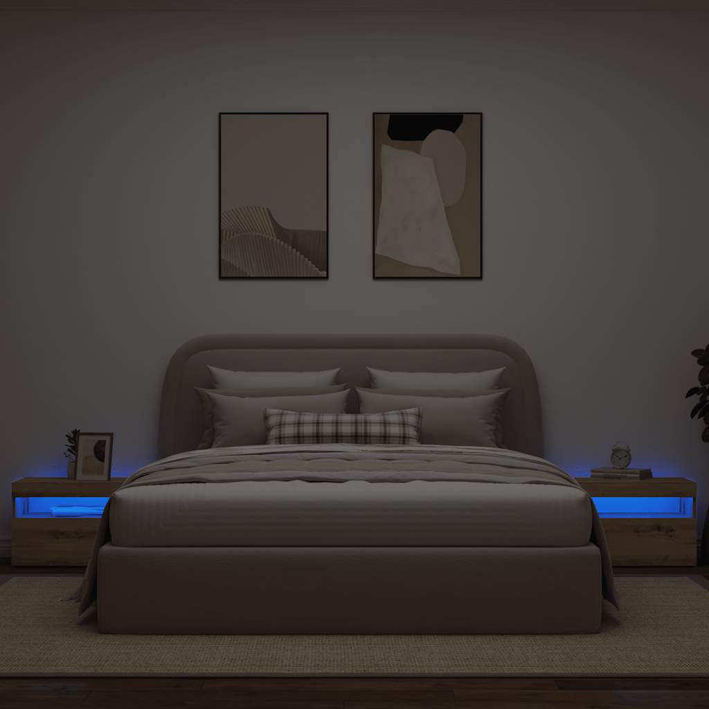 Nattbord Med Led-Lys Artisan Eik 60X35X40 Cm Konstruert Tre
