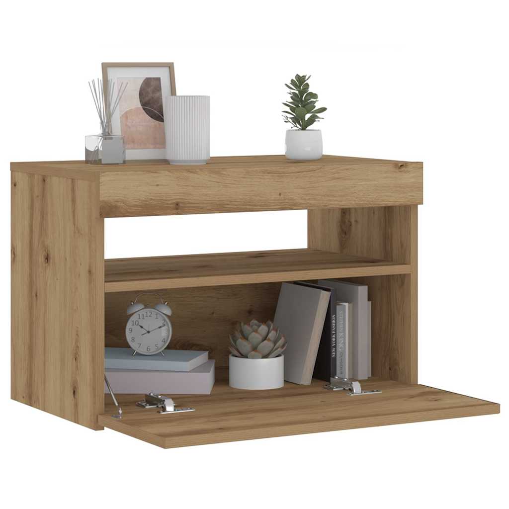 Nattbord Med Led-Lys Artisan Eik 60X35X40 Cm Konstruert Tre