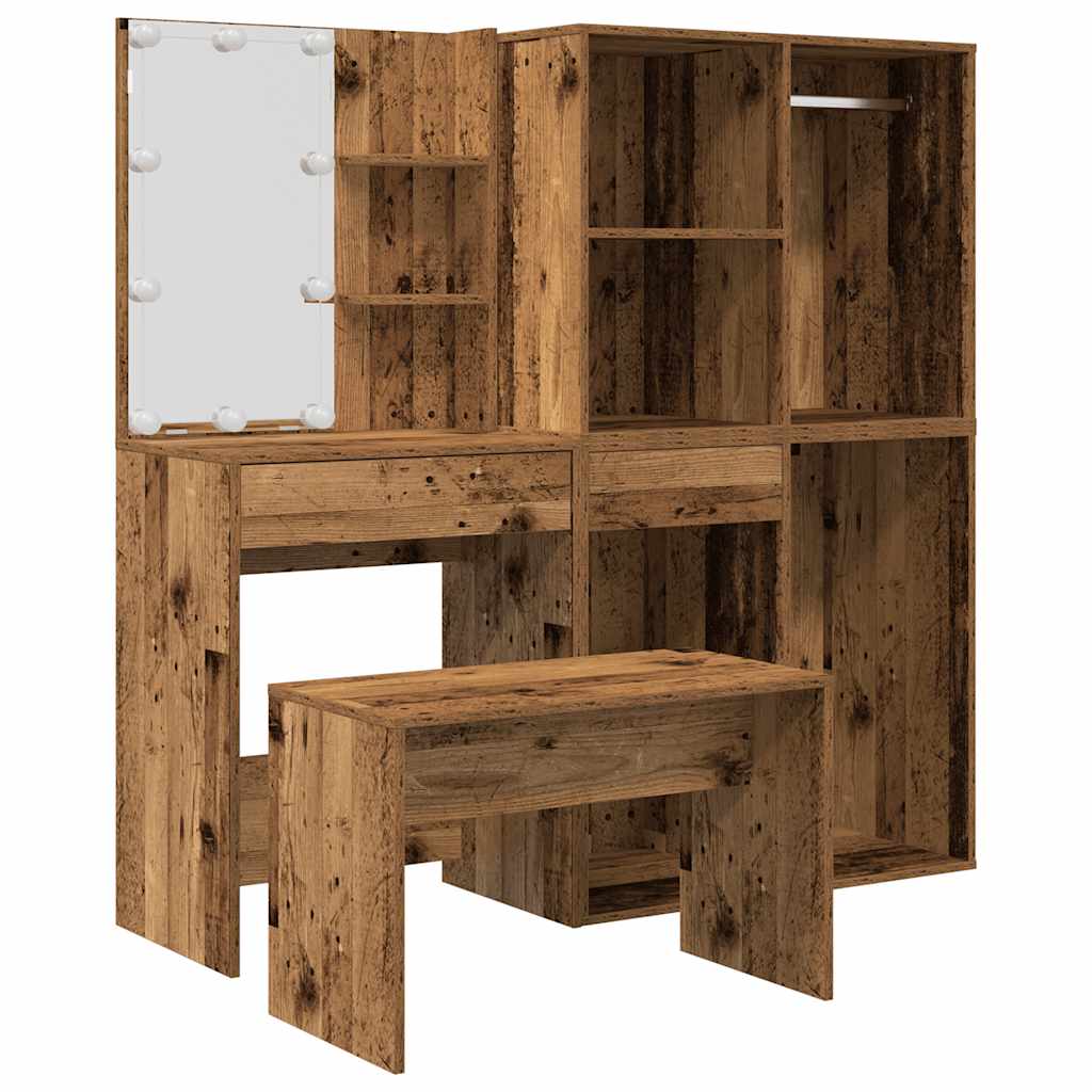 Sminkebordsett Med Led Gammelt Tre Konstruert Tre