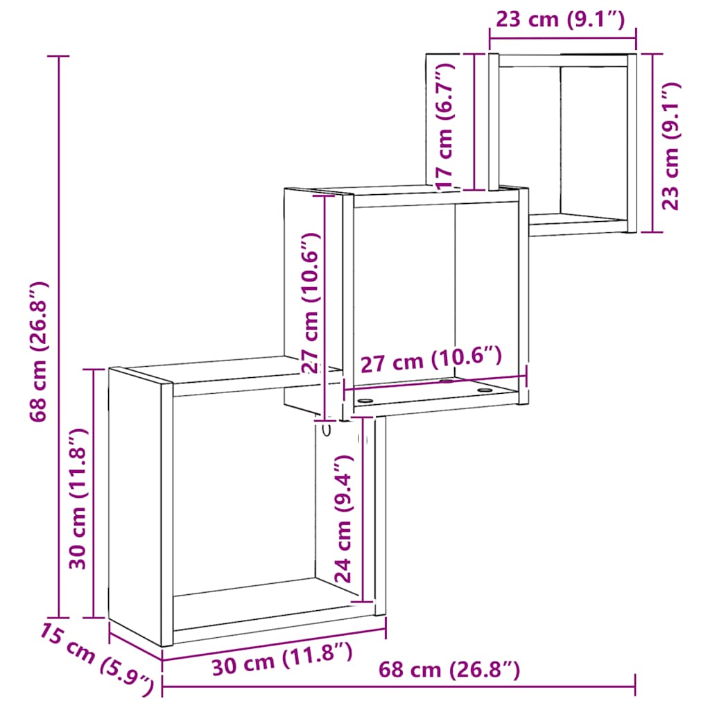Vegghyller Kubeformet Svart Eik 68X15X68 Cm Konstruert Tre