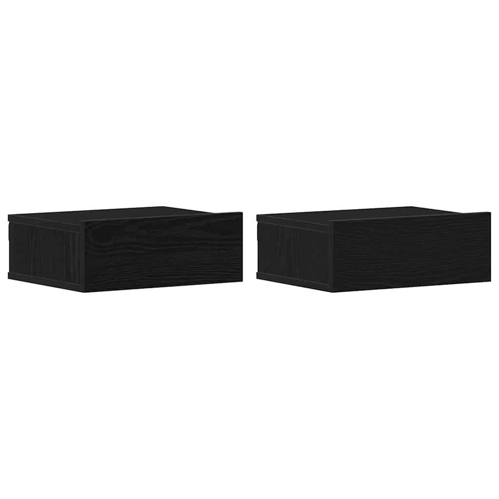 Flytende Nattbord 2 Stk Svart Eik 40X32X15 Cm Konstruert Tre