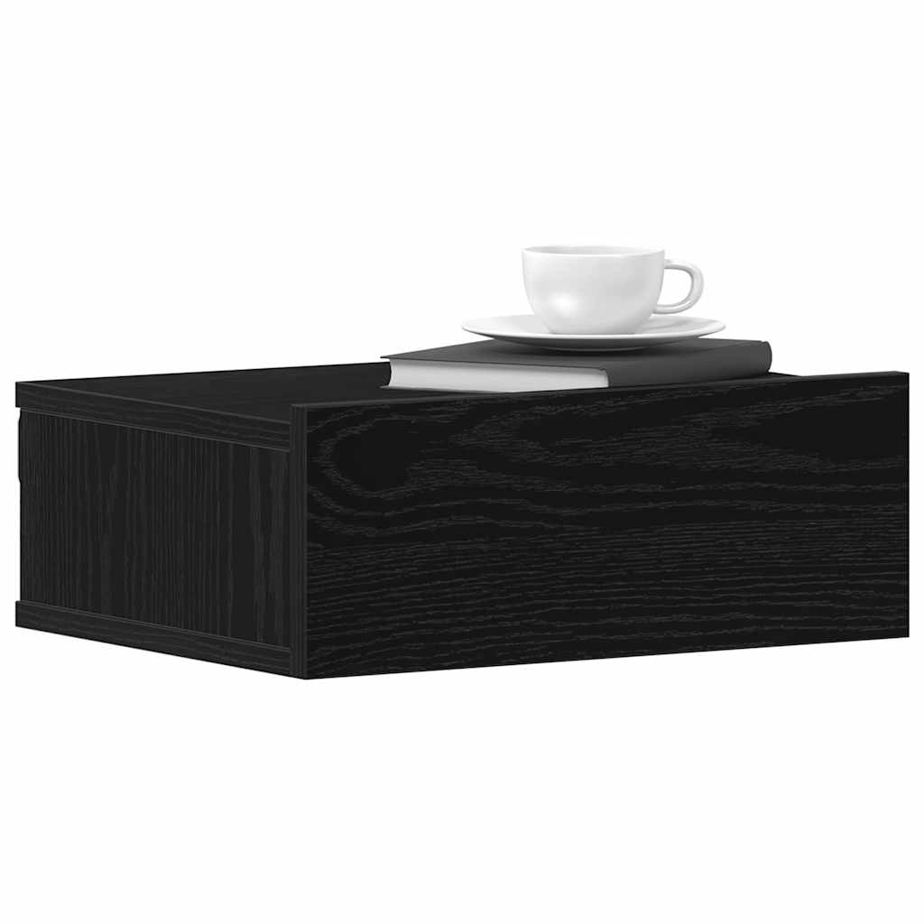 Flytende Nattbord 2 Stk Svart Eik 40X32X15 Cm Konstruert Tre