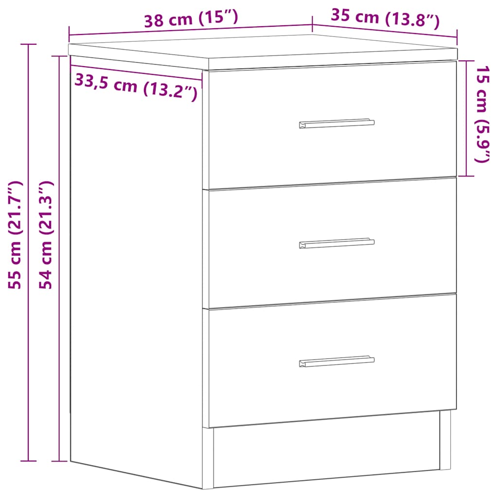 Nattbord Svart Eik 38X35X55 Cm Konstruert Tre