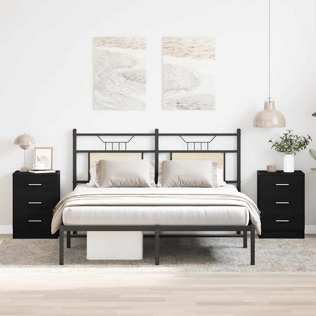 Nattbord 2 Stk Svart Eik 38X35X55 Cm Konstruert Tre