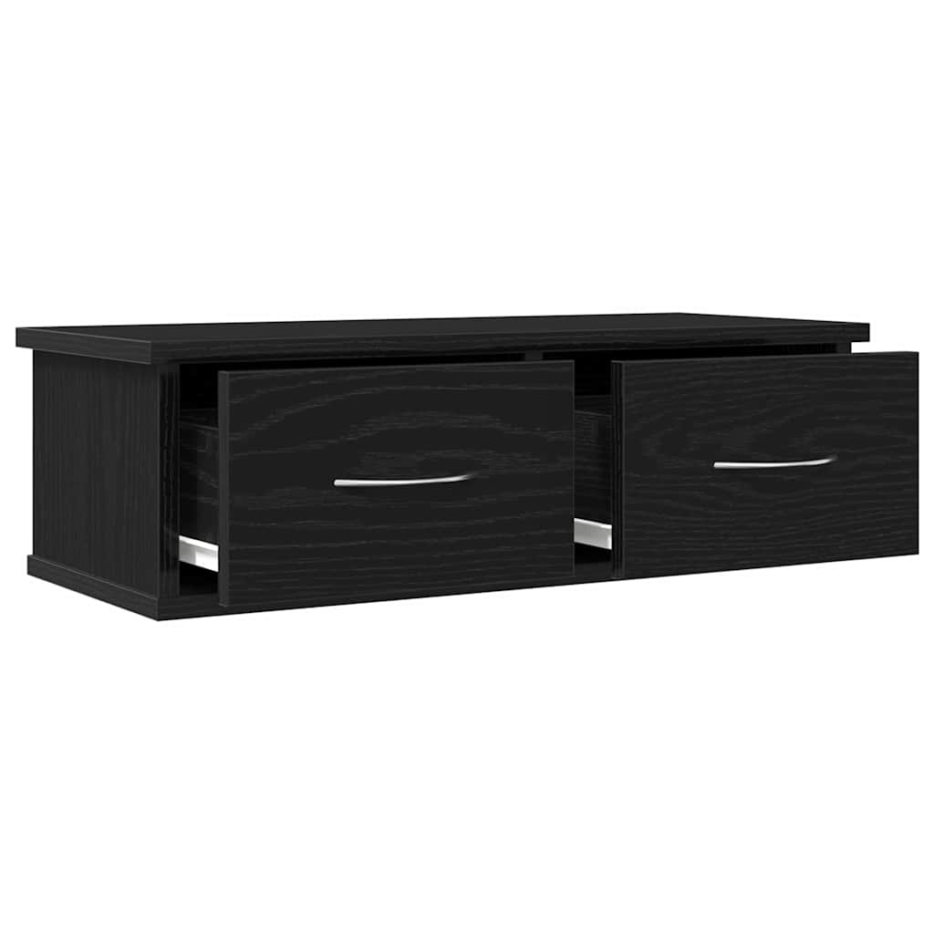 Veggskap Med Skuff Svart Eik 60 X 26 X 18,5 Cm Konstruert Tre