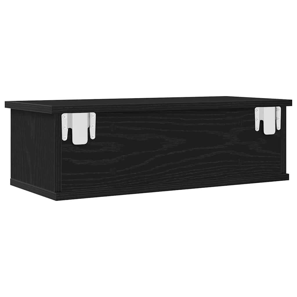 Veggskap Med Skuff Svart Eik 60 X 26 X 18,5 Cm Konstruert Tre