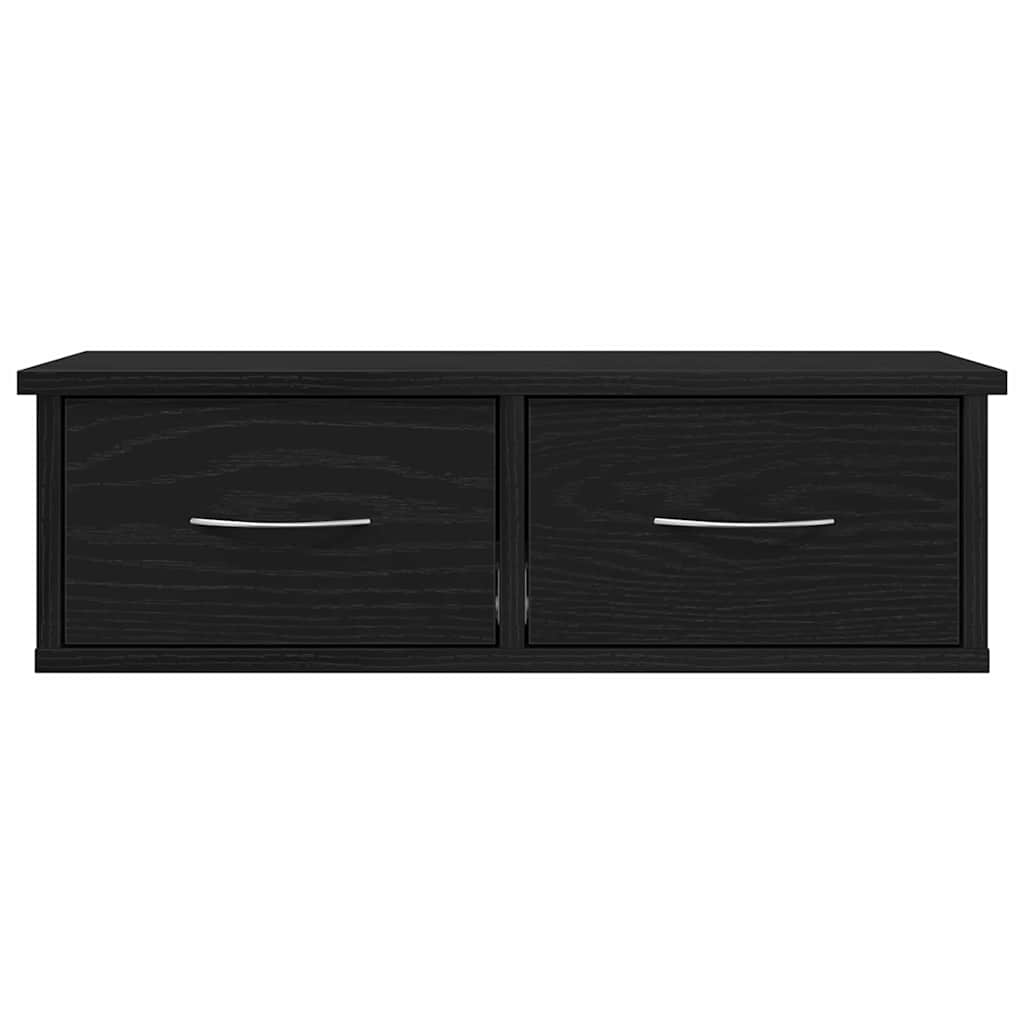 Veggskap Med Skuff Svart Eik 60 X 26 X 18,5 Cm Konstruert Tre