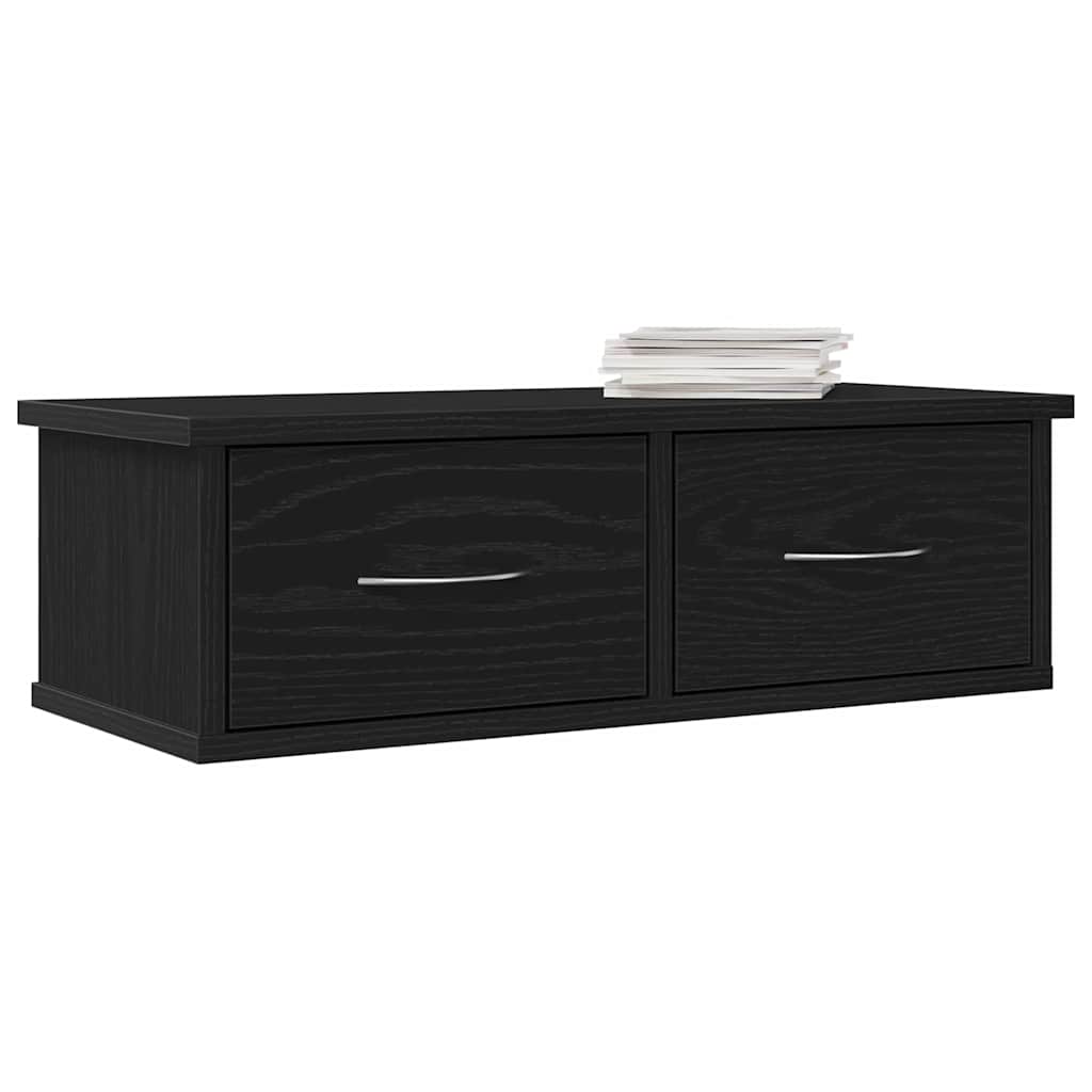 Veggskap Med Skuff Svart Eik 60 X 26 X 18,5 Cm Konstruert Tre