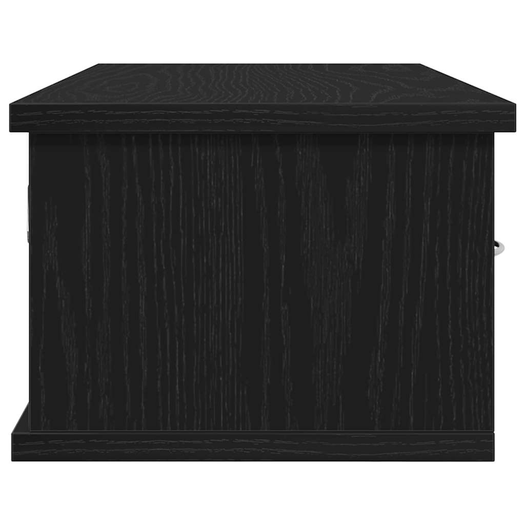 Veggskap Med Skuff Svart Eik 60 X 26 X 18,5 Cm Konstruert Tre