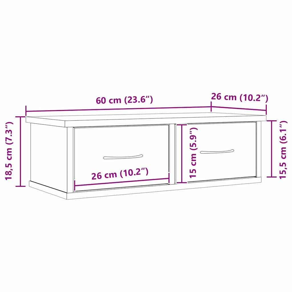 Veggskap Med Skuff Svart Eik 60 X 26 X 18,5 Cm Konstruert Tre