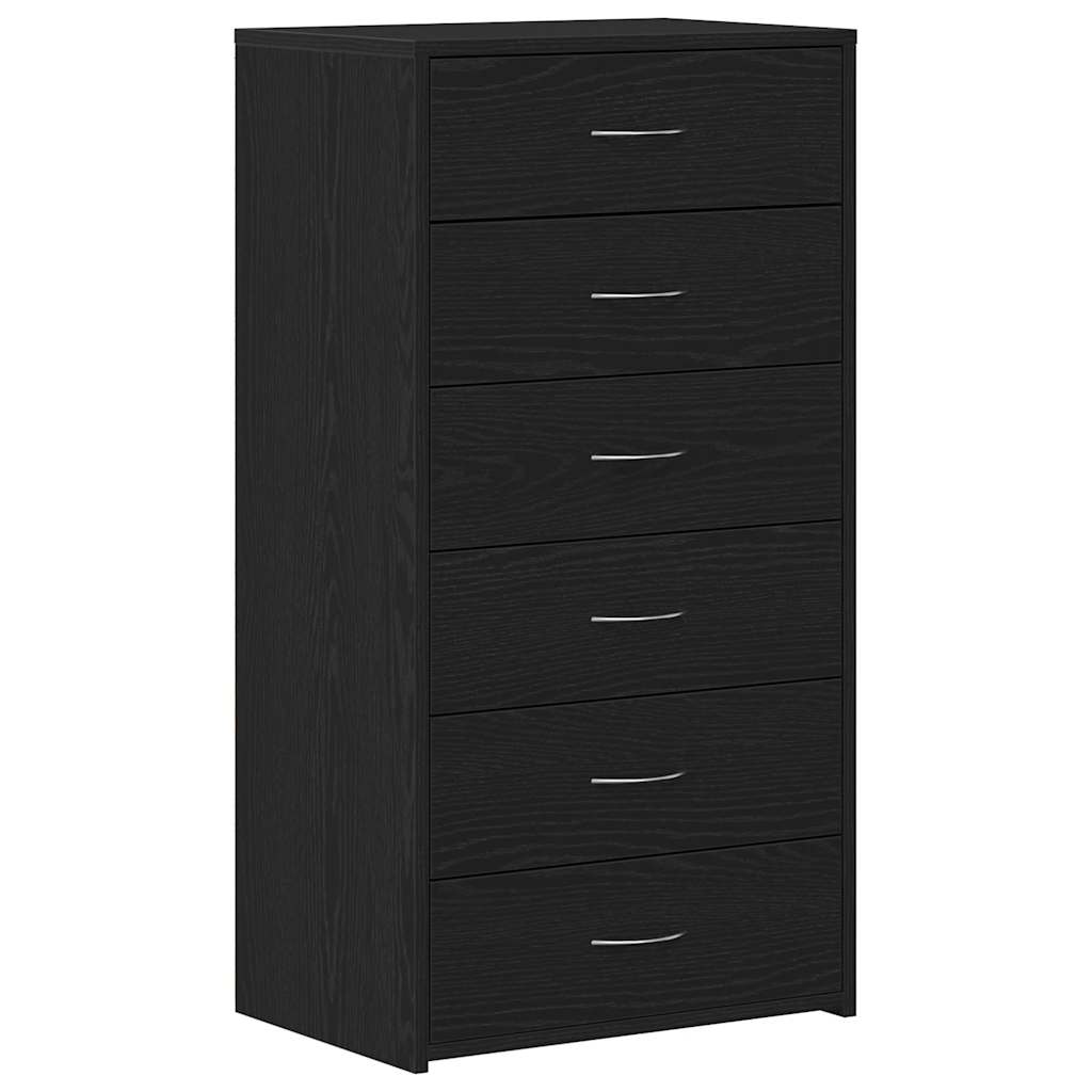 Skjenk Med 6 Skuffer Svart Eik 50X34X96 Cm Konstruert Tre