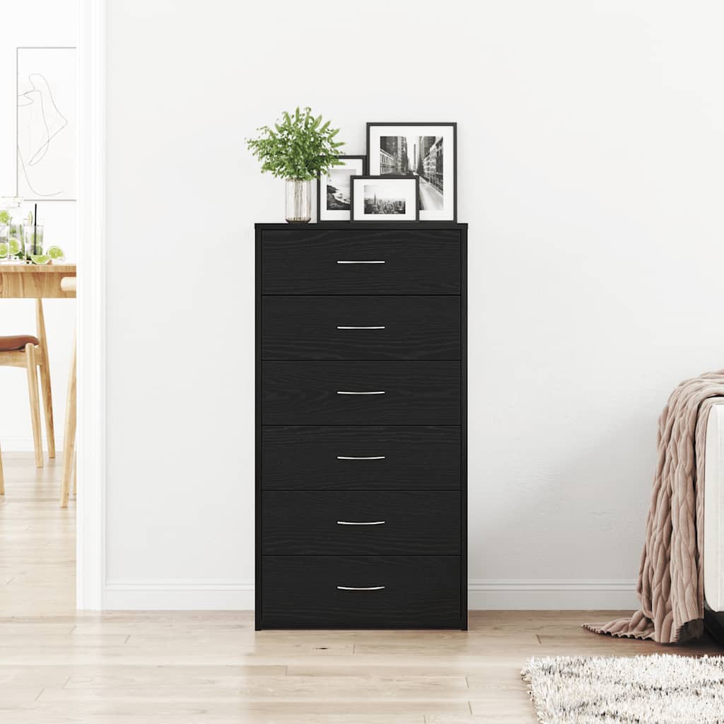 Skjenk Med 6 Skuffer Svart Eik 50X34X96 Cm Konstruert Tre