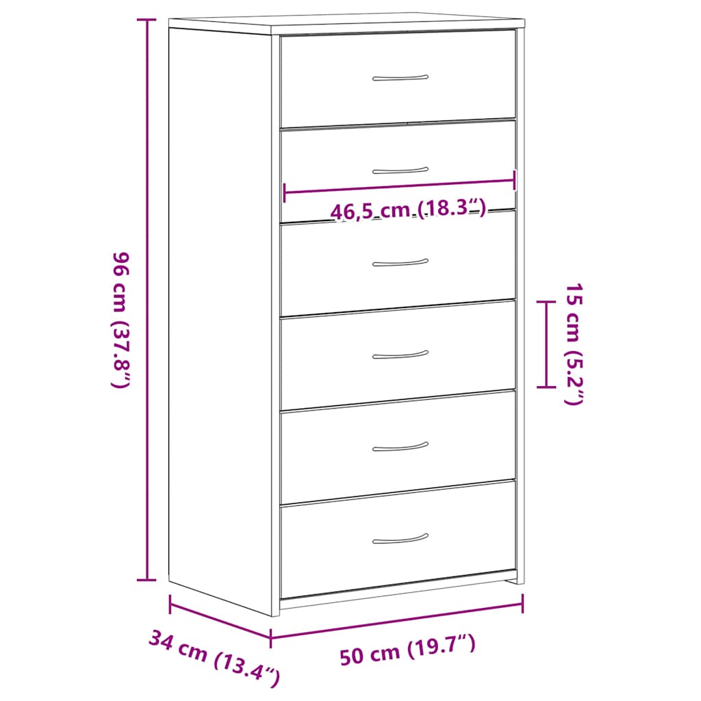 Skjenk Med 6 Skuffer Svart Eik 50X34X96 Cm Konstruert Tre