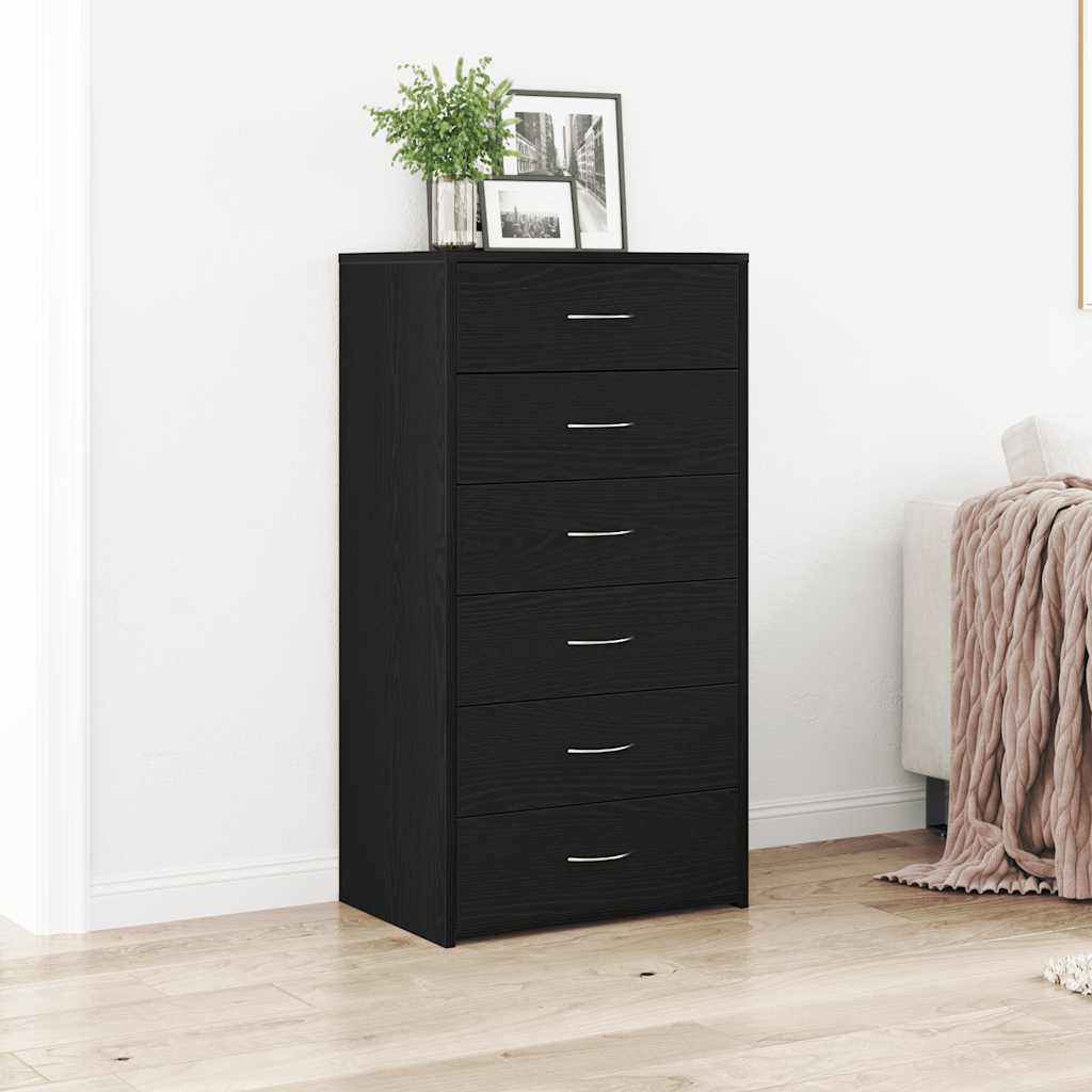 Skjenk Med 6 Skuffer Svart Eik 50X34X96 Cm Konstruert Tre