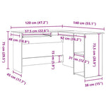 Hjørneskrivebord Svart Eik 120 X 140 X 75 Cm Konstruert Tre