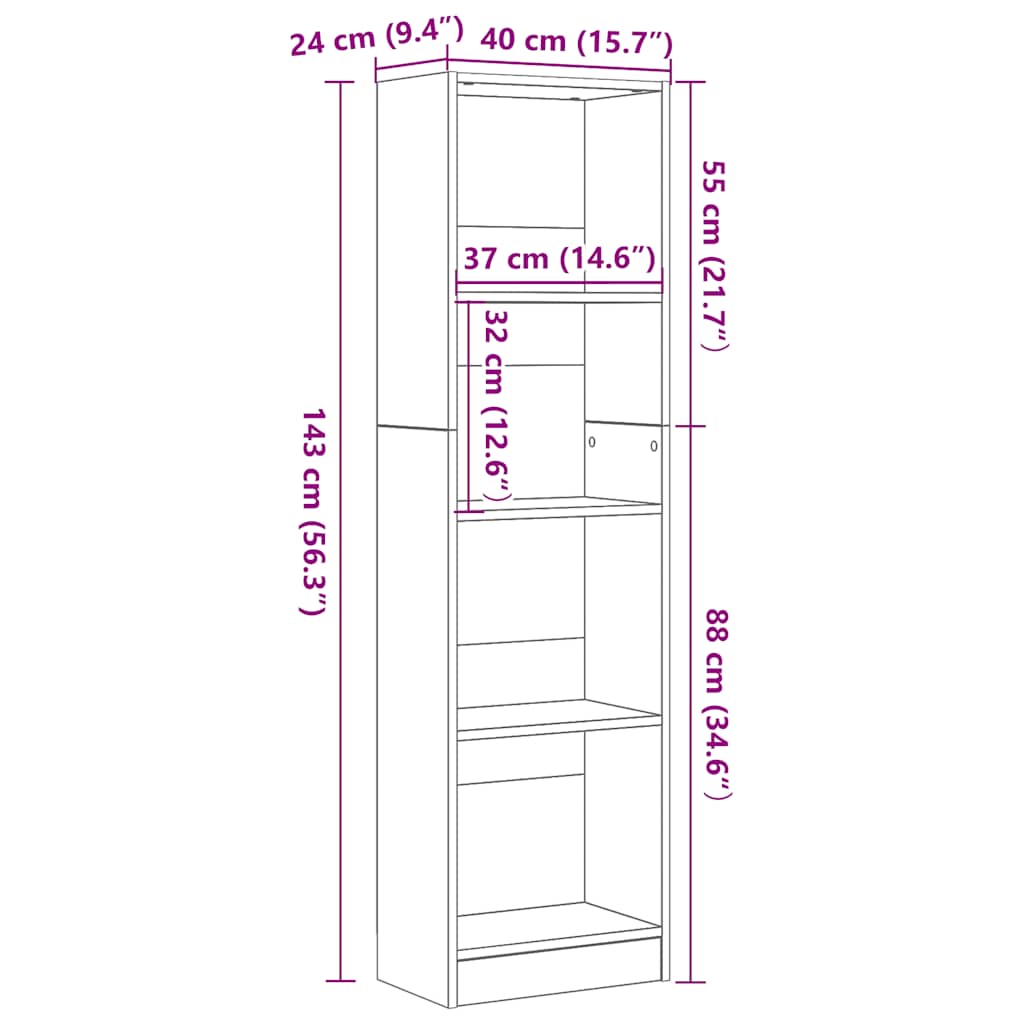 Bokhylle Svart Eik 40X24X143 Cm Konstruert Tre