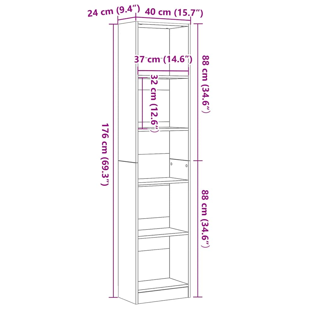 Bokhylle Svart Eik 40X24X176 Cm Konstruert Tre