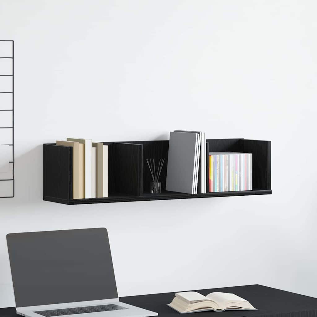Vegghylle Med Hylle Svart Eik 75 X 18 X 18 Cm Konstruert Tre