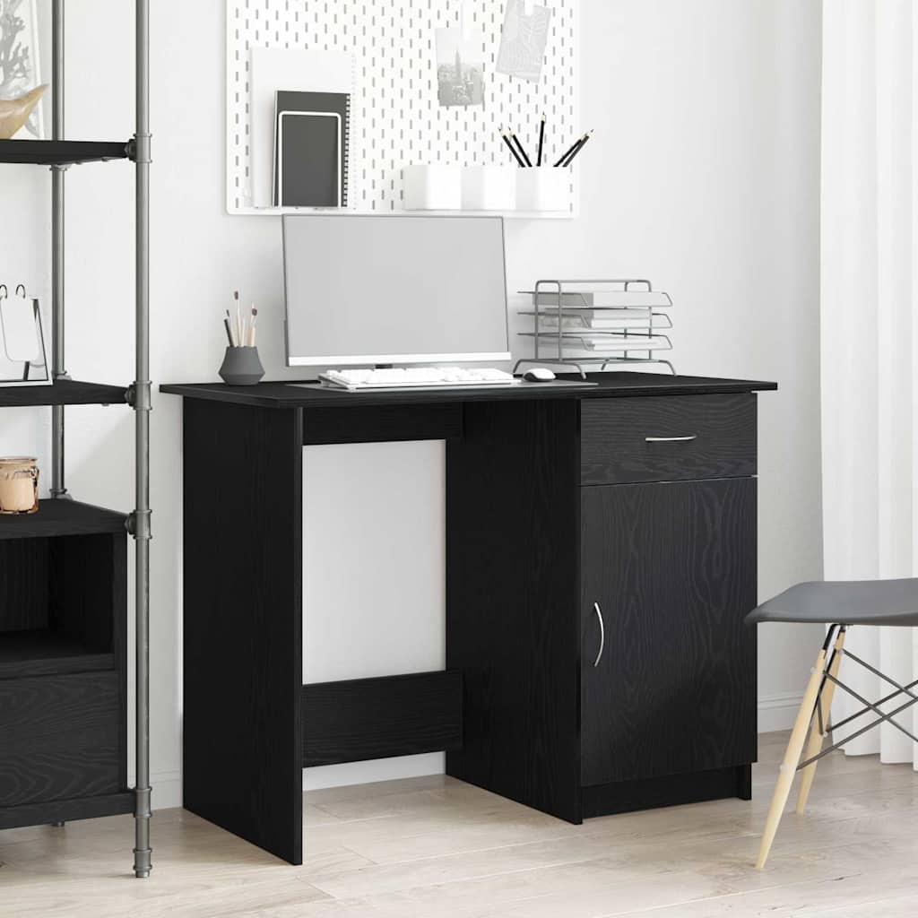 Skrivebord Med Skuff Svart Eik 100 X 50 X 76 Cm Konstruert Tre