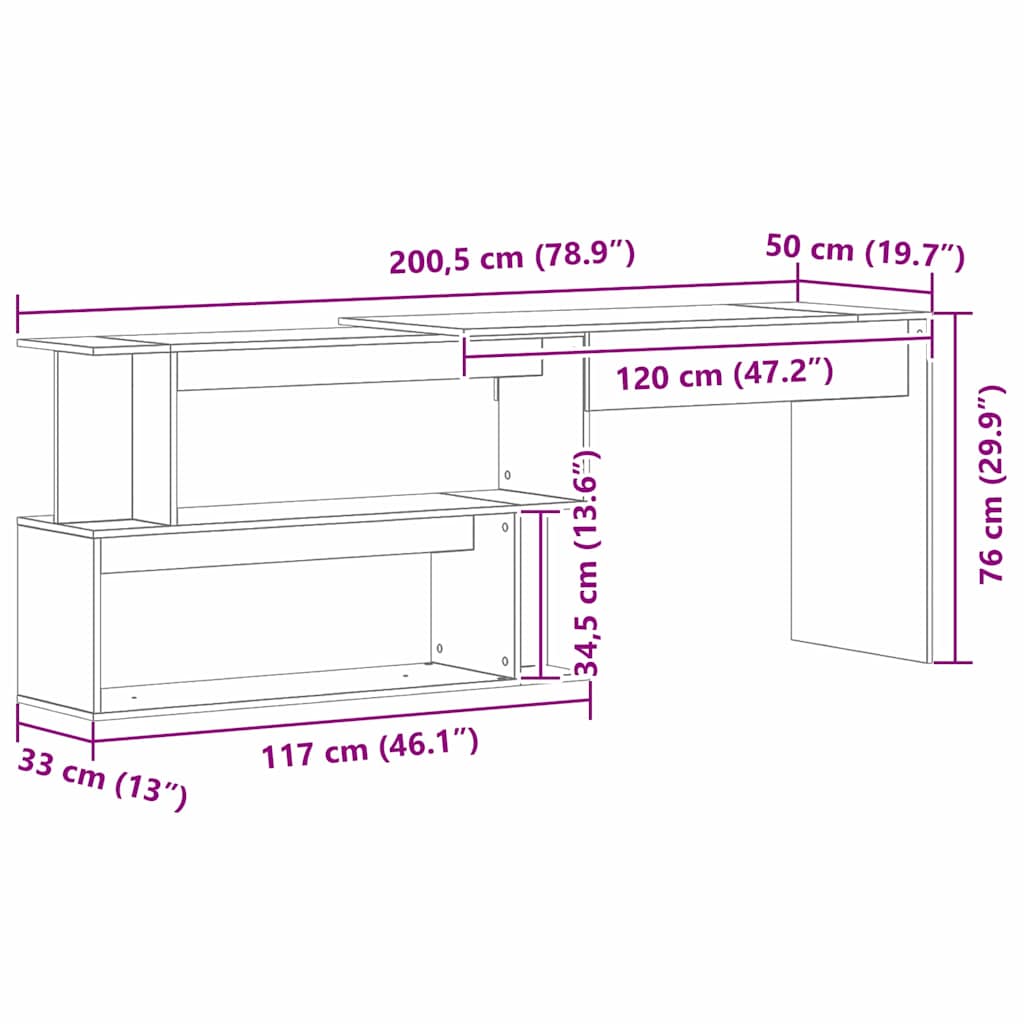 Skrivebord Svart Eik 200 X 50 X 76 Cm Konstruert Tre