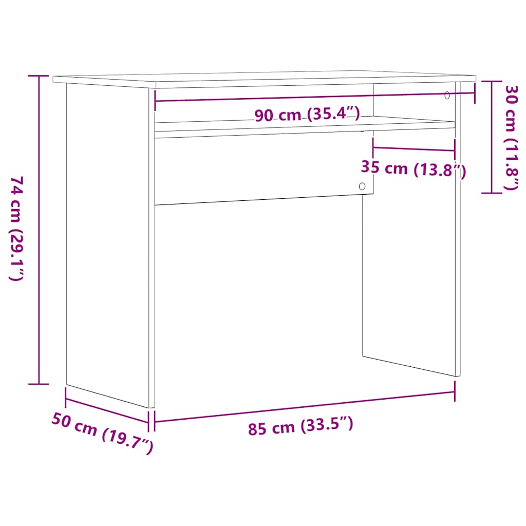 Skrivebord Svart Eik 90X50X74 Cm Konstruert Tre