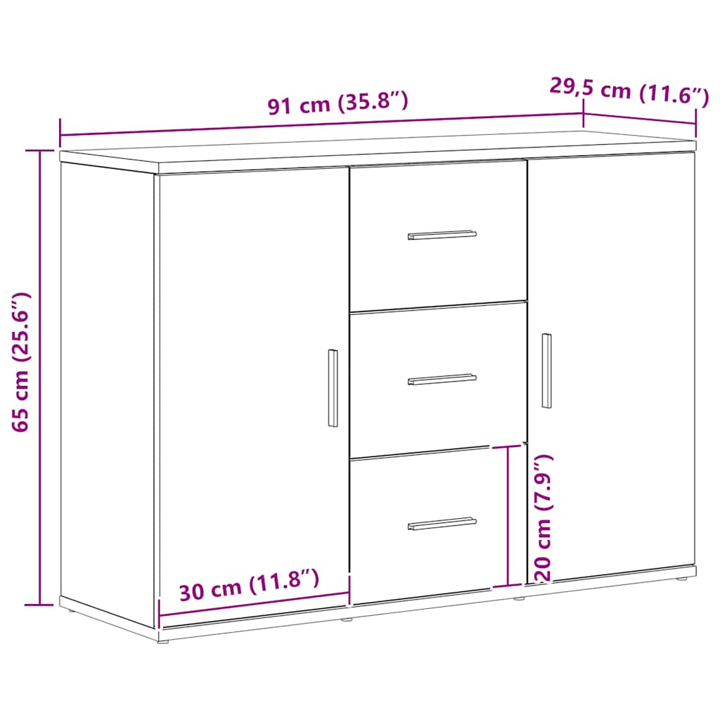 Skjenk Svart Eik 91X29,5X65 Cm Konstruert Tre