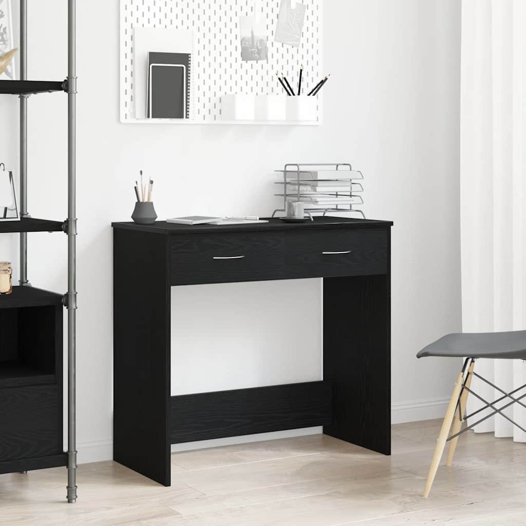 Skrivebord Med Skuff Svart Eik 80 X 40 X 75 Cm Konstruert Tre