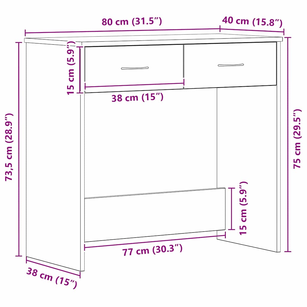 Skrivebord Med Skuff Svart Eik 80 X 40 X 75 Cm Konstruert Tre
