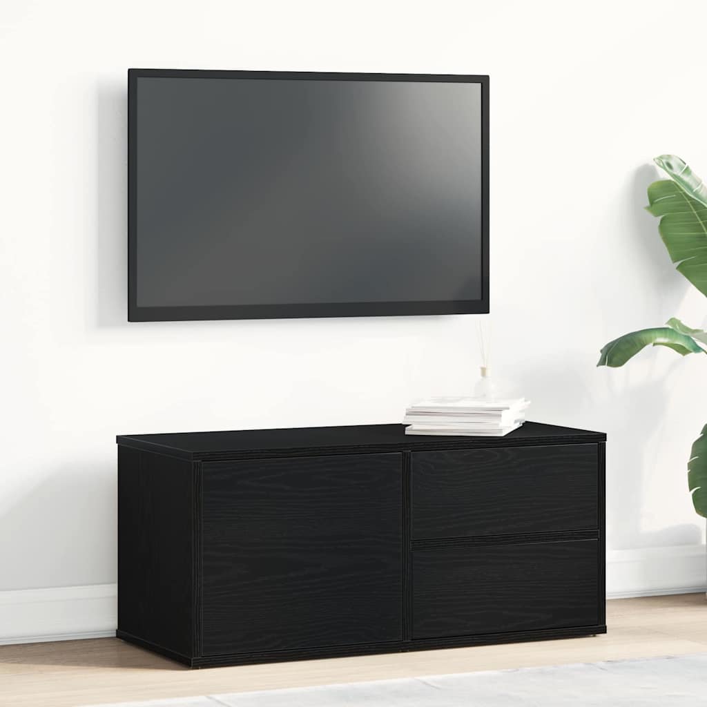 Tv-Skap Med Skuff Svart Eik 80 X 34 X 36 Cm Konstruert Tre