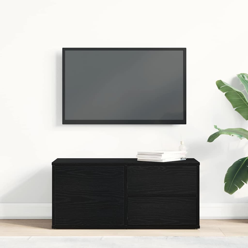 Tv-Skap Med Skuff Svart Eik 80 X 34 X 36 Cm Konstruert Tre
