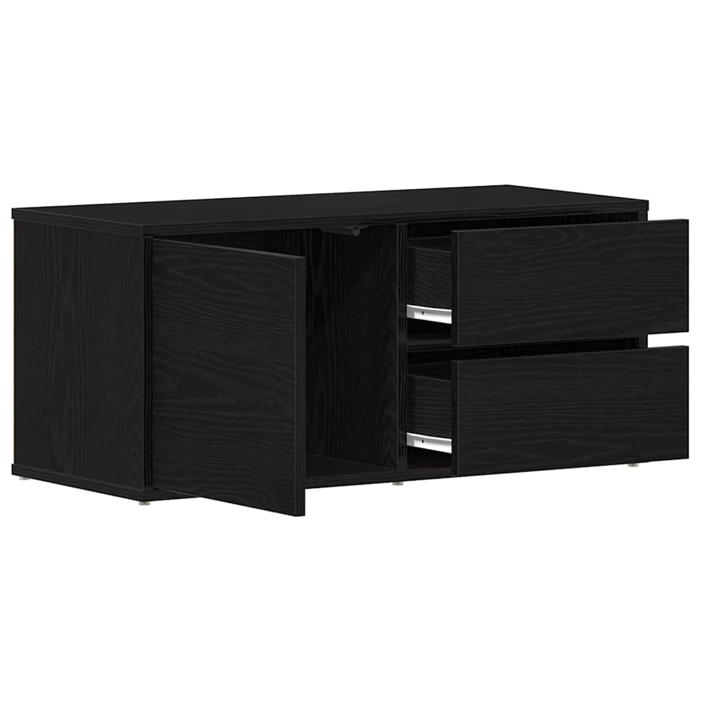 Tv-Skap Med Skuff Svart Eik 80 X 34 X 36 Cm Konstruert Tre