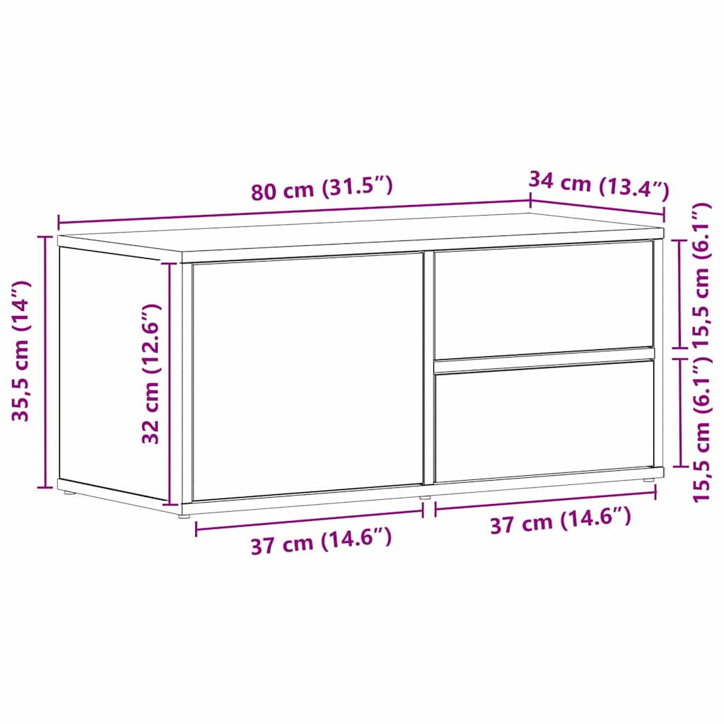 Tv-Skap Med Skuff Svart Eik 80 X 34 X 36 Cm Konstruert Tre