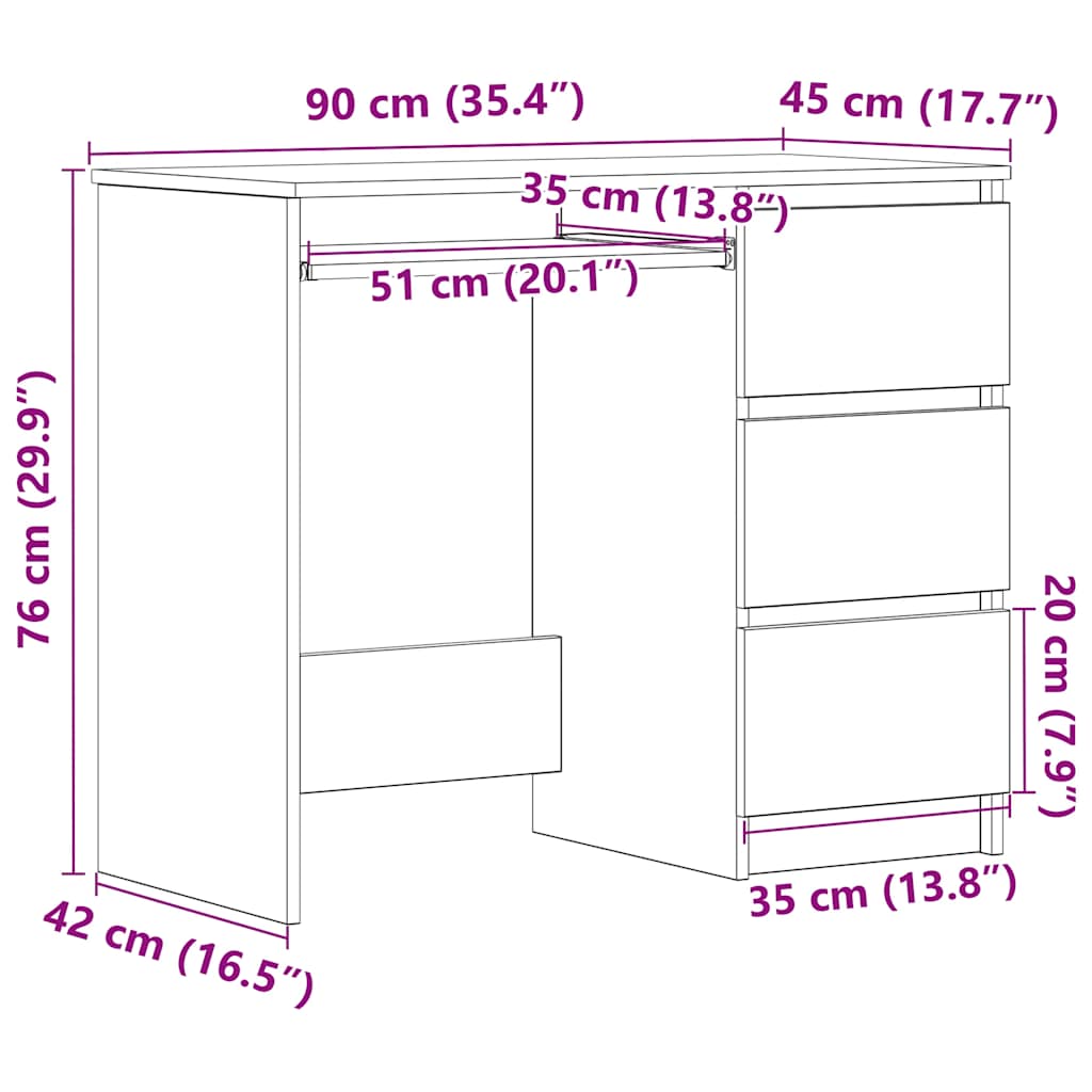 Skrivebord Svart Eik 90X45X76 Cm Konstruert Tre