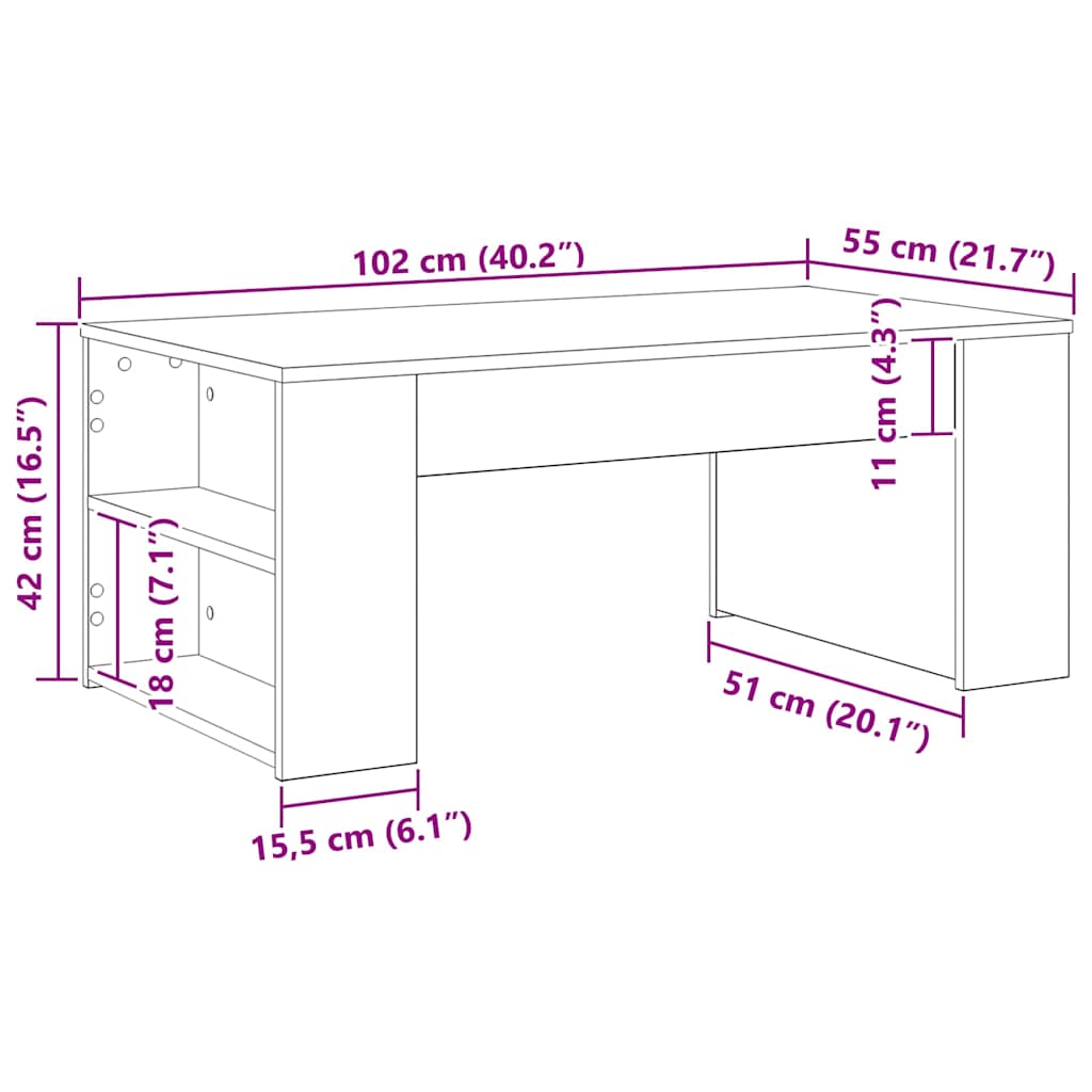 Kaffebord Svart Eik 102 X 55 X 42 Cm Konstruert Tre