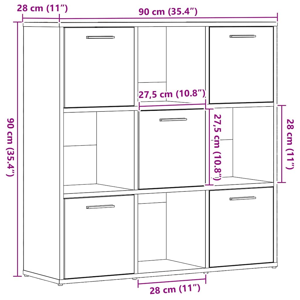 Bokhylle Svart Eik 90X28X90 Cm Konstruert Tre