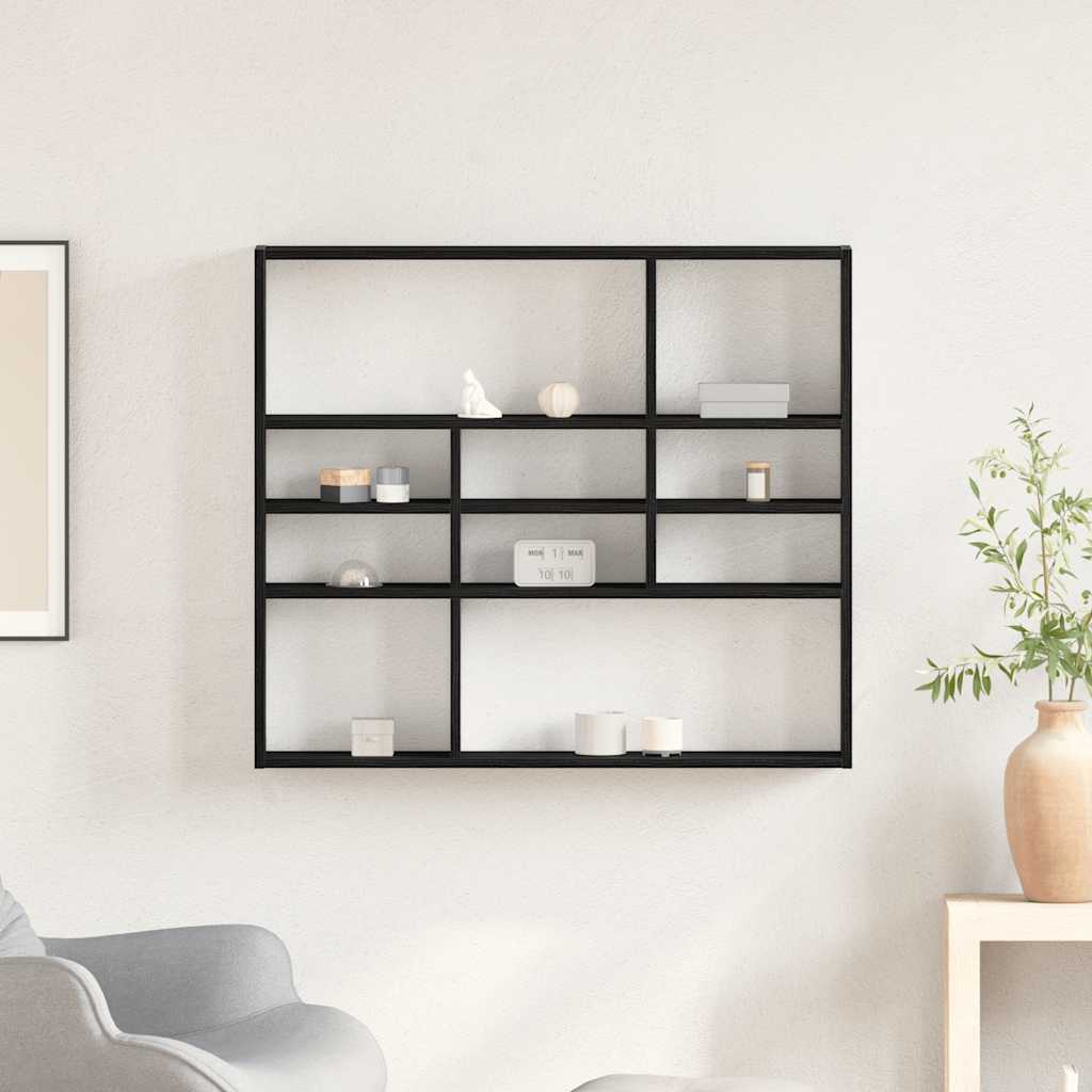 Vegghylle Svart Eik 90X16X78 Cm Konstruert Tre