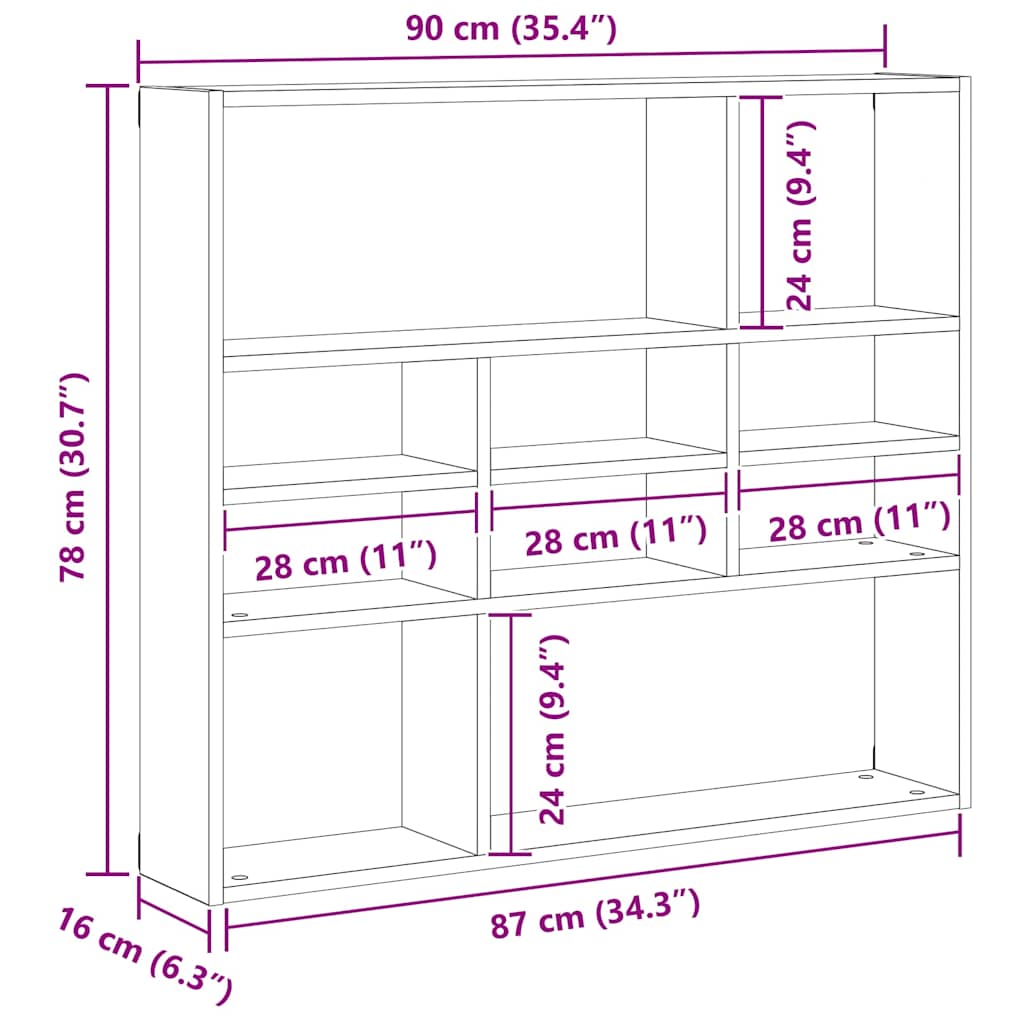 Vegghylle Svart Eik 90X16X78 Cm Konstruert Tre