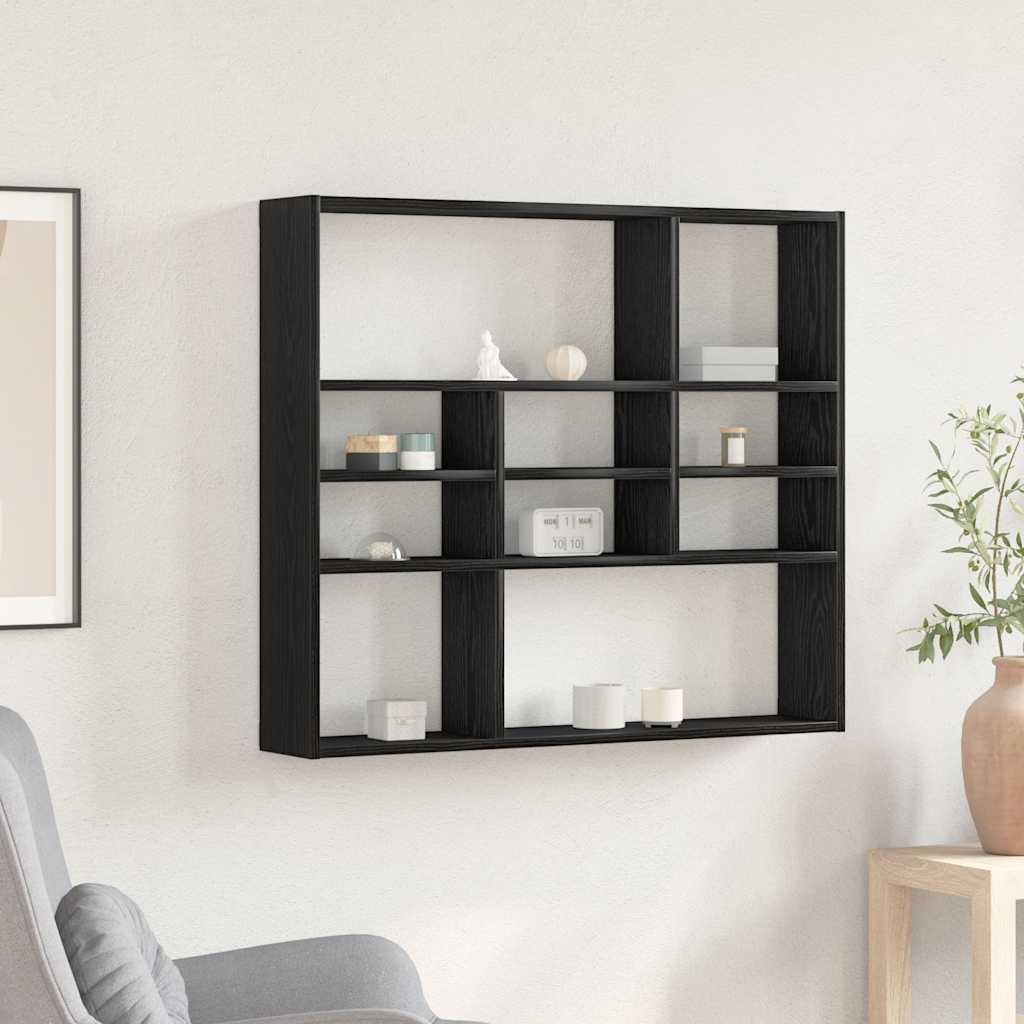 Vegghylle Svart Eik 90X16X78 Cm Konstruert Tre