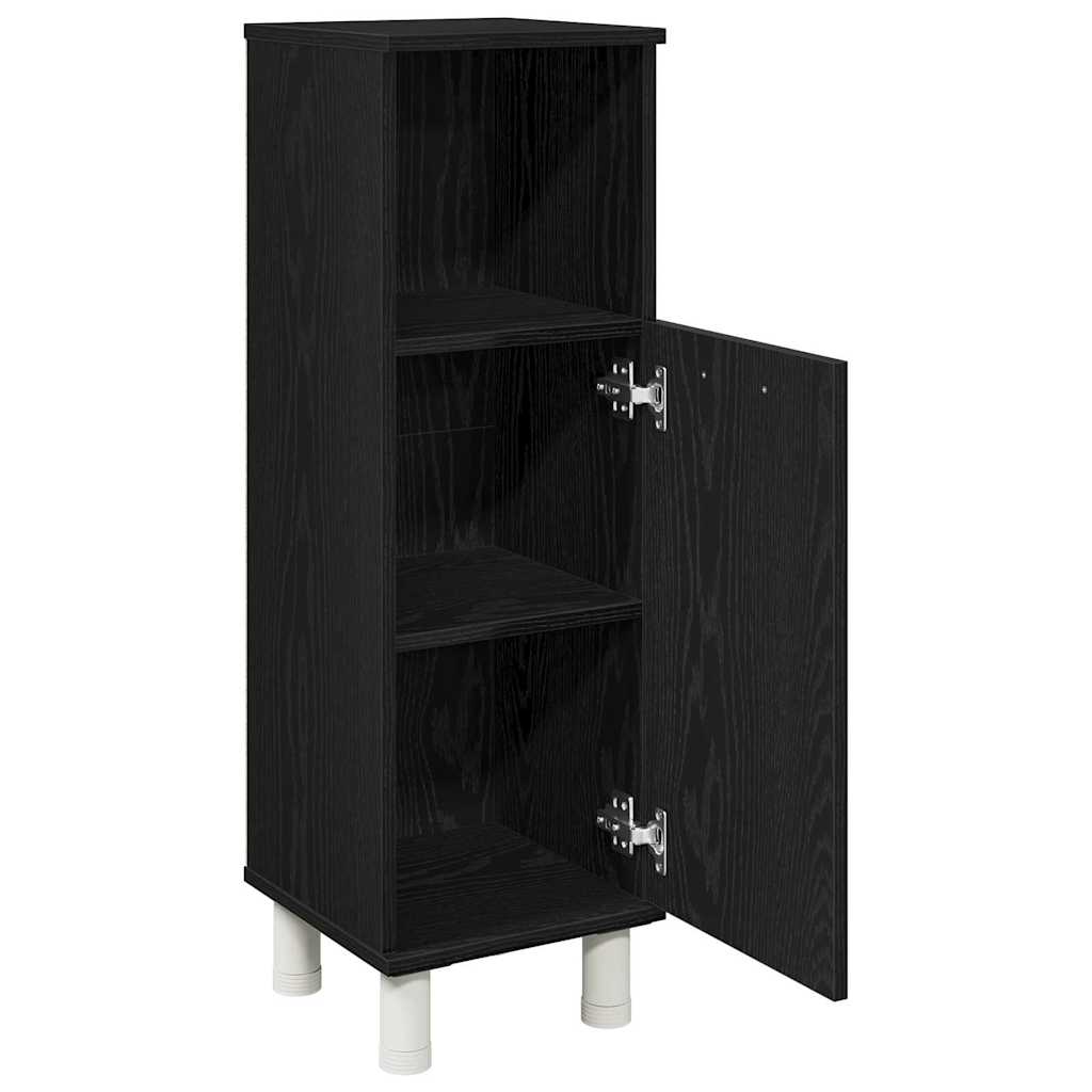 Baderomsskap Med Dør Svart Eik 30 X 30 X 95 Cm Konstruert Tre