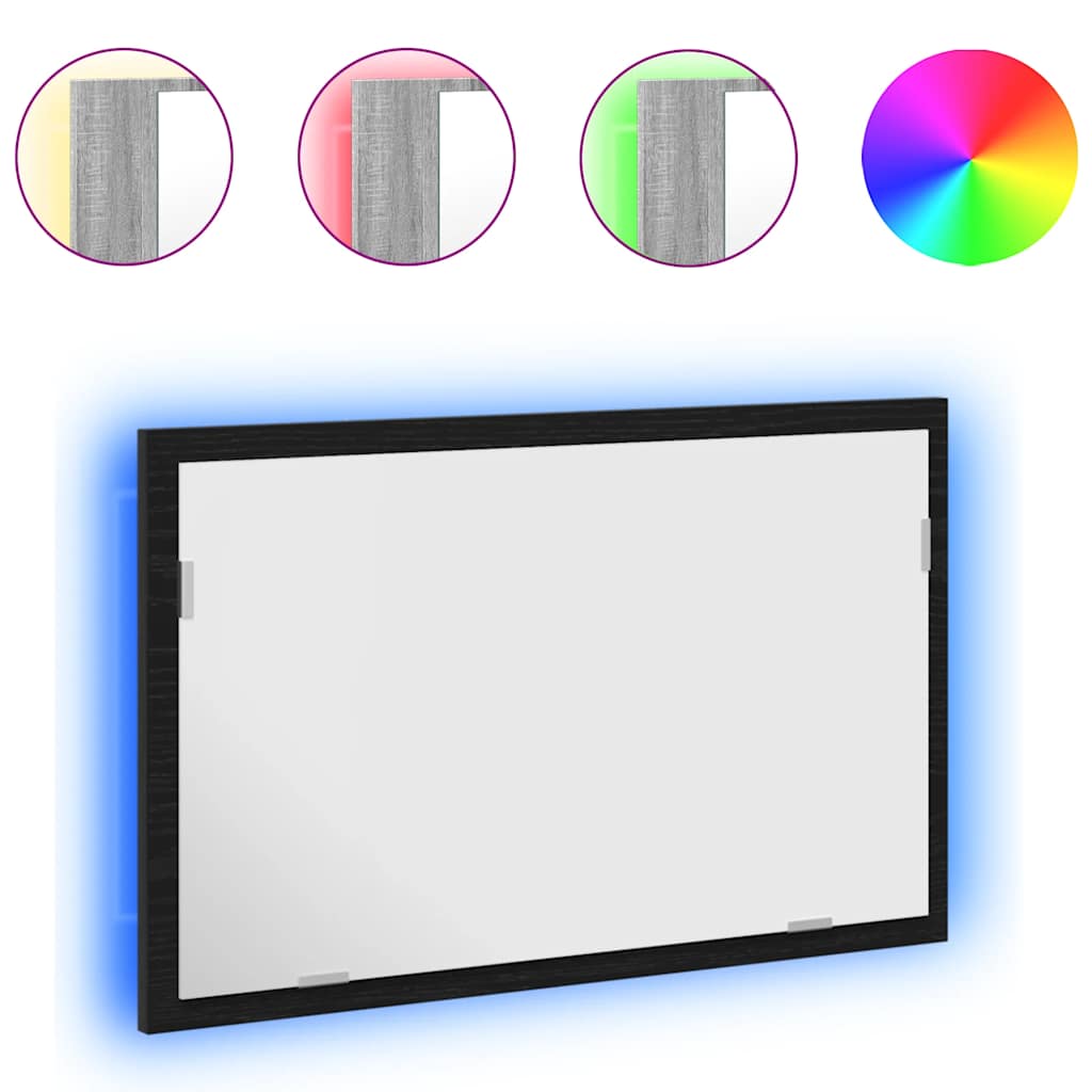 Baderomsspeil Med Led-Lys Svart Eik 60X8,5X37 Cm