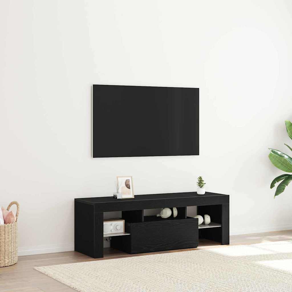 Tv-Skap Med Skuff Svart Eik 120 X 35 X 40 Cm Konstruert Tre