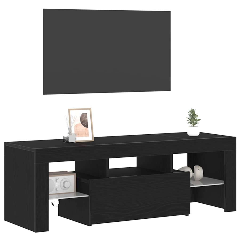 Tv-Skap Med Skuff Svart Eik 120 X 35 X 40 Cm Konstruert Tre