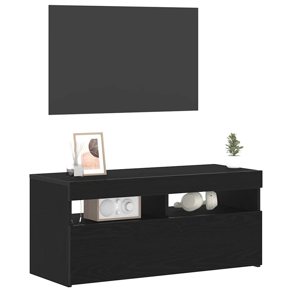 Tv-Skap Svart Eik 90 X 35 X 40 Cm Konstruert Tre