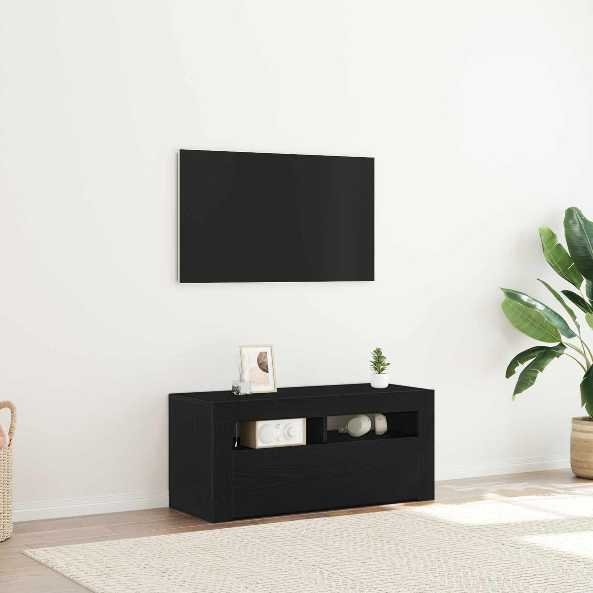 Tv-Skap Med Skuff Svart Eik 90 X 39 X 30 Cm Konstruert Tre
